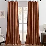 Timeper Burnt Orange Pleat Back Tab Velvet Curtains W52 x L96 inches 2 Panels, Room Darkening Solid Home Decor Curtains for Bedroom Living Dining Room Thermal Insulated Luxury Super Soft Window Drapes