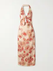[SIR.] SIR. - Fiorella Tie-front Floral-print Linen Halterneck Midi Dress - Pink - 0 0 Pink