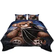 Cute and Scary Bedtime Teddy Bear and Bat Coverlet