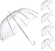 [Generic] 5 Pieces Clear Wedding Umbrella Automatic Open Rounded Umbrella Windproof Bubble Umbrella J Handle Large Canopy Stick Umbrella for Bride Groom Photography Rain Ceremony,White Transparent Umbrella