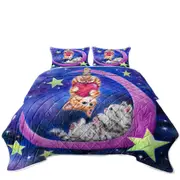 Cats Art Romantic Moon Space Starts and Kittens Coverlet