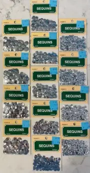 NEW & SEALED 13 PACKAGES VINTAGE CRAFT SHOWCASE SILVER SEQUINS 10MM 8MM 5MM