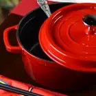 (Red 24cm)Enamel Stockpot Pot Iron Pot With Lid Dual Loop Handle Cast Iron Po AU