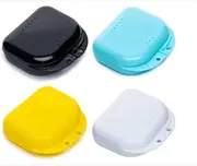 BOOMIBOO Retainer Case with Vent Holes, 4 Pcs Denture Case, Durable & Similar Mouth Guard Case for Black, White, Yellow and Blue - Tight Snap Lock, Easy to Use