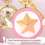 Sakura Star Pocket Watch - Pink Gold Wings Magical Gift for Anime Fans Cosplay