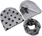 SUIOPPYUW 3PCS/Set Children Hat Scarf Leisure Neckerchief Kids Beanie Fashion Headgear Cap Printed Headwear Spring Autumn, Gray