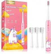 DADA-TECH Kids Electric Toothbrush Rechargeable, Soft Unicorn Tooth Brush with Timer Powered by Sonic Technology for Children Boys and Girls Age 3+, Waterproof and 3 Modes (Unicorn New Pink)