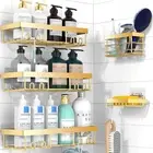 Gold 5 Pack Shower Caddy Shelf Organizers Rack, Self Adhesive Black Bathroom Sto