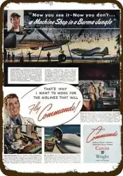 1945 CURTISS WRIGHT COMMANDO AIRCRAFT Vintage Look METAL SIGN - FLY COMMANDO