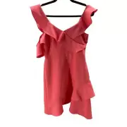 BCBGMAXAZRIA SZ 4 S Coral Ambrosia Malik Asymmetrical Ruffle Mini Dress NWT B84