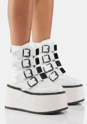 [Demonia] White Holographic Damned-105 Buckle Boots