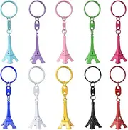 [yueton] Pack of 10 Retro Mini Colorful Retro Eiffel Tower Model Key Holder Metal Split Key Ring Keyring