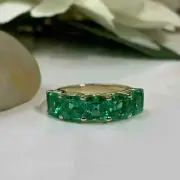 2Ct Asscher Cut Emerald Moissanite Women's Eternity Ring 14k Yellow Gold Plated