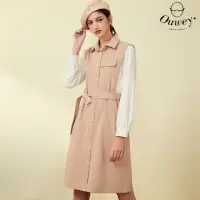 在飛比找momo購物網優惠-【OUWEY 歐薇】高貴淑女條紋假兩件斜紋襯衫洋裝(粉色；S