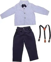 [Beavorty] Toddler Boys Suit Long Sleeve Dress Shirt Bow Tie Overalls Outfit for Spring