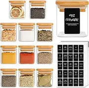 ComSaf 12Pcs Glass Spice Jars with Bamboo Lid, 4oz （120ml）Airtight Square Spice Containers with 275 Black Lables, Empty Seasoning Jars for Spice Salt Sugar