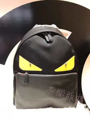 ※芯閣名牌精品店※ FENDI 黑色黃眼皮革尼龍拼接Monster 怪獸後背包 7VZ012-8FC 全新現貨