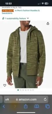 Amazon Essentials Men’s Full Zip Size L Fleece Hoodie Green Abstract Camo