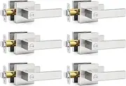 6 Pack Square Door Lever Privacy Door Lock Handleset, Keyless Lockset Door Knobs Interior Door Knobs Storage Room Bathroom Set Reversible Keyless Flat Levers in Satin Nickel