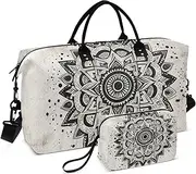 [ZRYSMY] Mandala Floral Black Retro Duffel Bag for Traveling, Travel Bag Gym Bag, with Multiple Interior Pockets Shoulder Weekender Bag for Women Men with Toiletry Bag 20.5L x 1.9W x 13.8H