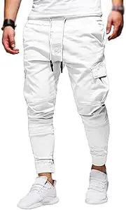 [XYGJZ] Men Joggers Chino Pants Drawstring Sports Athletic Workout Fitness Track Cargo Tapered Jogging Trousers
