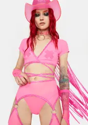 [J Valentine] Pink Karma Cowgirl Fringe Wrap Top
