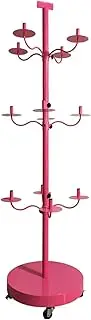 12 Head Wig Head Stand, Metal Wig Storage Rack for Multiple Wigs, Height Adjustable, 3 Layers Rotating Wig Hanger Display Rack, Wig Organizer Storage Rack for Hair Salons(Pink)