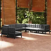 vidaXL 9 Piece Garden Lounge Set with Cushions Black Solid Pinewood