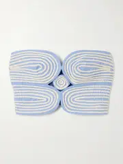 [Andres Otalora] Andres Otalora - Baia Cutout Embroidered Linen Bustier Top - Blue - US0 US 0 Blue