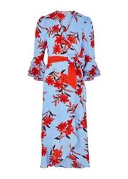 Diane Von Furstenberg Rollins Blue Floral-print Wrap Dress - 14 14
