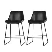 Bar Stools Kitchen Counter Barstools Leather Metal Chairs Black x2