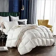 Feather White Goose Down Comforter 750 Super Fill Power Fluffy 180 Thread Count Duvet Insert, Luxurious Ultra-Soft Cotton Light Breathable All Season Warmth Bed Comforter,White-240X260CM