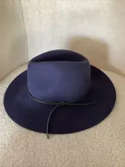 NWT Phenix Navy Blue Wool Leather Floppy Wide Brim Hat One Size