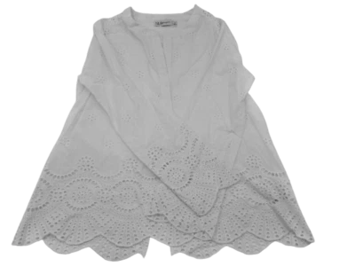 $85 Neiman Marcus Women's White Eyelet Scalloped Edge Peasant Blouse Size S