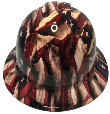 Custom HYDRO DIPPED Hard Hat Ridgeline Full Brim Respect American Flags