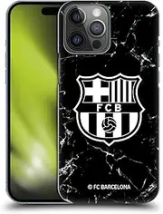 Head Case Designs Official FC Barcelona Marble Black Crest Pattern Hard Back Mobile Phone Case Compatible with Apple iPhone 14 Pro Max