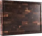 Cozifa American Dark Walnut Wood Cutting Board 17"x12"x1.6" for Kitchen with Juice Groove, Inner Handles, Gift Box Packaging and End Grain Butcher Block Finished with Linseed Oil, Beeswax & Lemon Oil