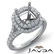 2 Row Diamond Engagement Halo French Cut Ring Cushion Semi Mount Platinum 1.4Ct