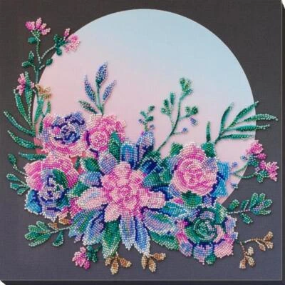 Bead embroidery kit Moon flowers needlework kit Art canvas beadwork pattern