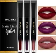MAKI YIKA 3Pcs Matte Liquid Lipstick Makeup Set, Dark Red Purple Nude Lipstick Long Lasting Smudge Proof Transfer Proof Lip Makeup