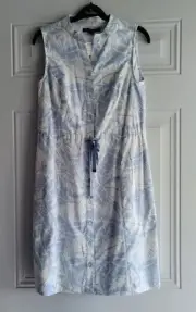 Brooks Brothers Women Blue Palm Leaf Sleeveless Dress Button Up Tie Waist Size 2