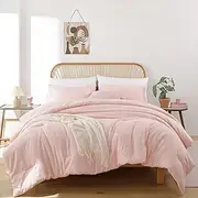 [ROSGONIA] Blush Comforter Set Queen, 3pcs (1 Boho Pink Comforter & 2 Pillowcases) All Season Soft Bedding Lightweight Bedspread Blanket Quilt