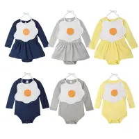 在飛比找Yahoo奇摩購物中心優惠-baby童衣 連身衣 荷包蛋圍兜長袖連身裙 套組 60302