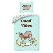 Pusheen EU Single Duvet Cover & Pillowcase Set Cotton Reversible Good Vibes Cat