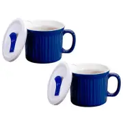 Corningware 20oz Blue Meal Mug with Plastic Vented Lid (2-Pack)