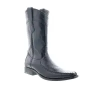 Los Altos Square Toe Teju Lizard Mens Black Wide Cowboy Western Boots 10