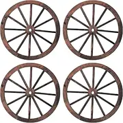 Qunclay 4 Pcs Decorative Wooden Wagon Wheel Vintage Old Western Party Farmhouse Wagon Wheels Rustic Yard Hanging Wall Decor for Garden Home Bar Garage(10 Inch)