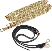 lyfLux 2 pcs Purse Straps Replacement Crossbody, Cortex Purse Strap and Metallic Gold Purse Chain, with Metal Buckle, Used for Purse, Messenger Bag, Handbag Replacement Belt(43-51 inch and 47 inch), Black and Gold