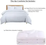 Striped Comforter Set 600tc 100% Cotton Duvet Cover Set +Down Alternative Insert