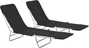 vidaXL 2-Piece Foldable Sunloungers - Black, Adjustable, Lightweight and Portable - Made from Powder-Coated Steel and Waterproof Oxford Fabric
